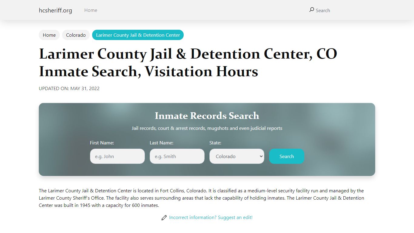 Larimer County Jail & Detention Center, CO Inmate Search ...